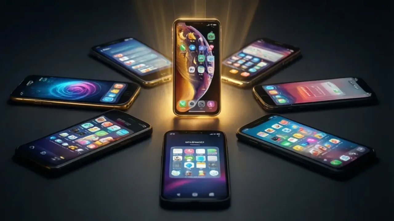 One glowing phone surrounded by a fan of alternative companion apps