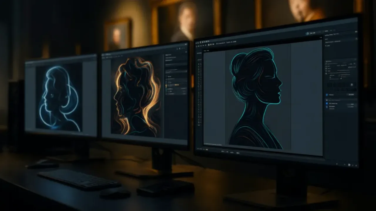 A row of screens each running a different AI image generator