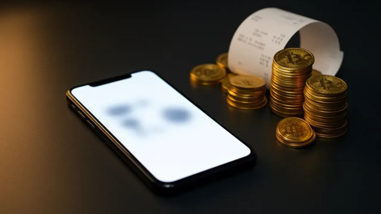 A subscription paywall next to stacks of golden tokens and a receipt