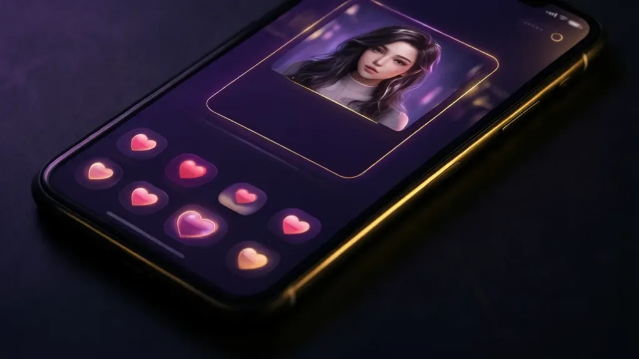 A dating-style AI companion profile card on a smartphone